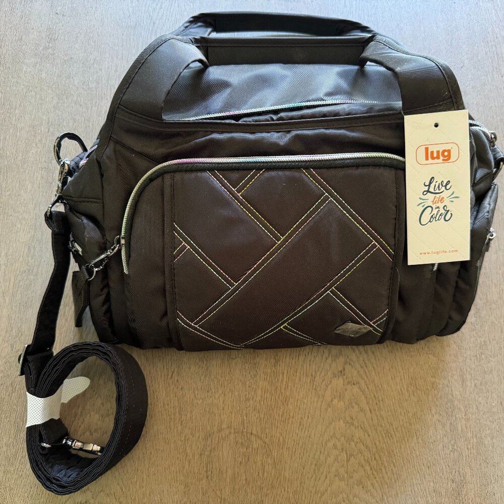 Lug Quilted Medium Satchel with Crossbody Strap -Rumble Black W/Icepop stitching